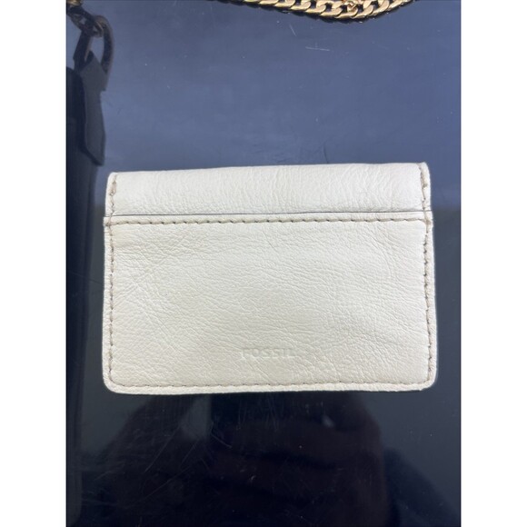 FOSSIL Crossbody Purse & Mini Card Holder Cowhide Pebbled Leather Ivory Gold - Picture 4 of 13